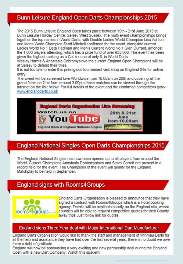 England Darts Organisation Newsletter Issue 1 - Dorset County Darts Association